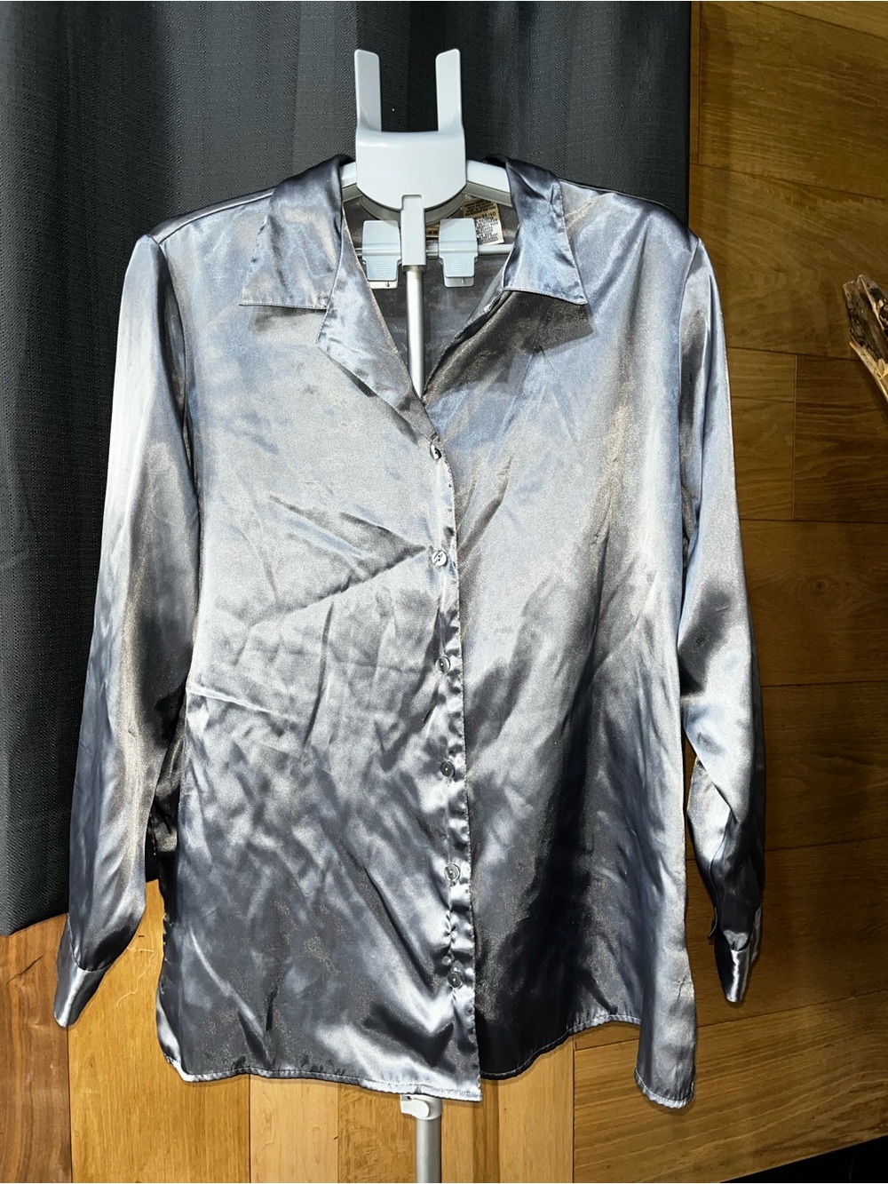 Kathie Lee Collection Silver Satin Button-Up Blouse
